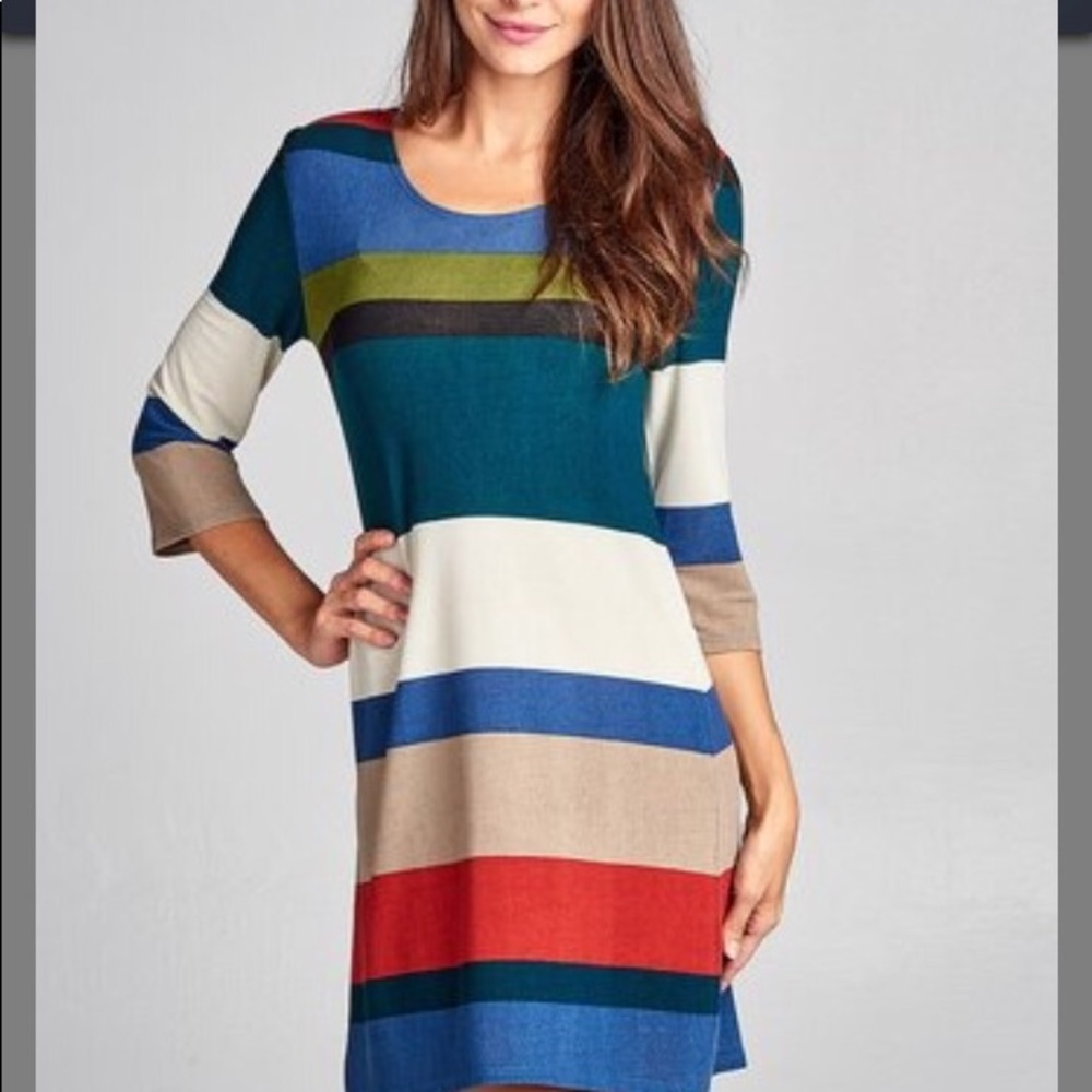 Teal Stripe shift dress